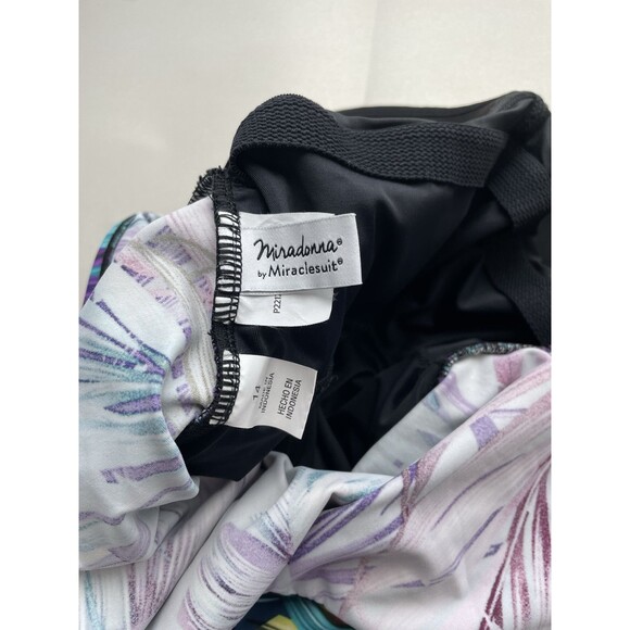 Miradonna By Miraclesuit Swimsuit Women 14 Purple Palm Leaves Wrap Front Cinched - Picture 5 of 7